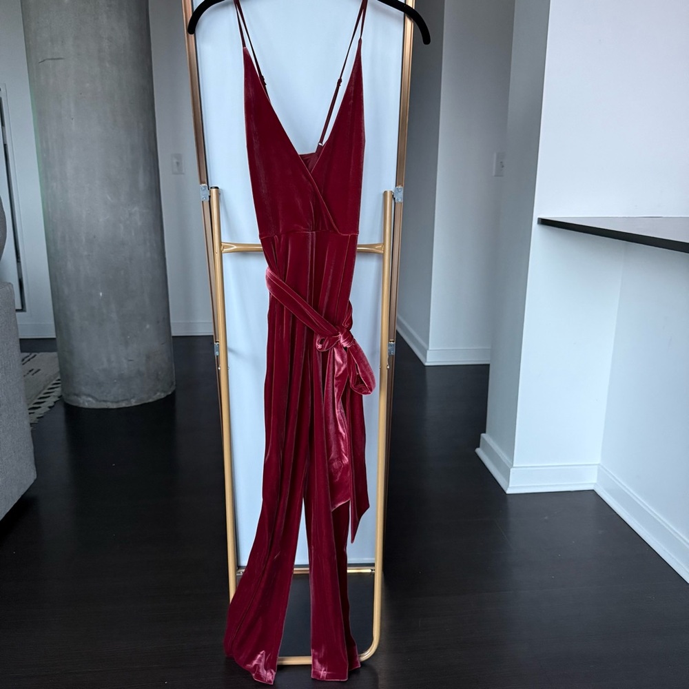 Elegant Red Velvet Jumpsuit